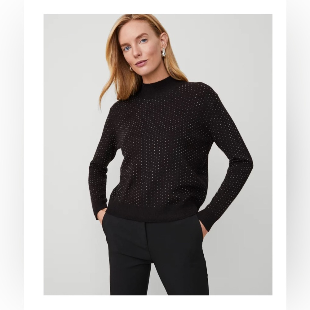 Ann Taylor Petite Essential Sparkling Embellished Mock Neck Sweater | XS P | EUC